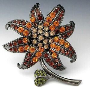 NEW Joan Rivers TOPAZ LILY FLOWER BROOCH Pin LG 3.5" Gold Crystal Rhinestones!
